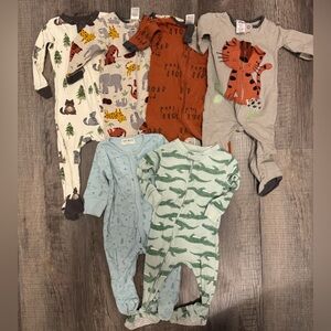 Lot of 6 6-9 Month Infant Baby Boy Footie Pajamas Sleep N Play Burts Bees Gerber